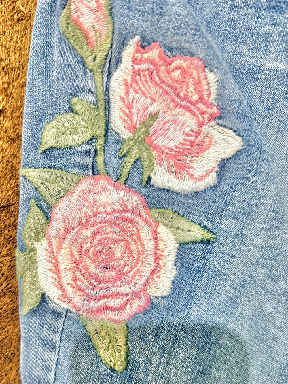 Lane Bryant Light Blue Cropped Jeans with Pink Rose Embroidery - Picture 4 of 8